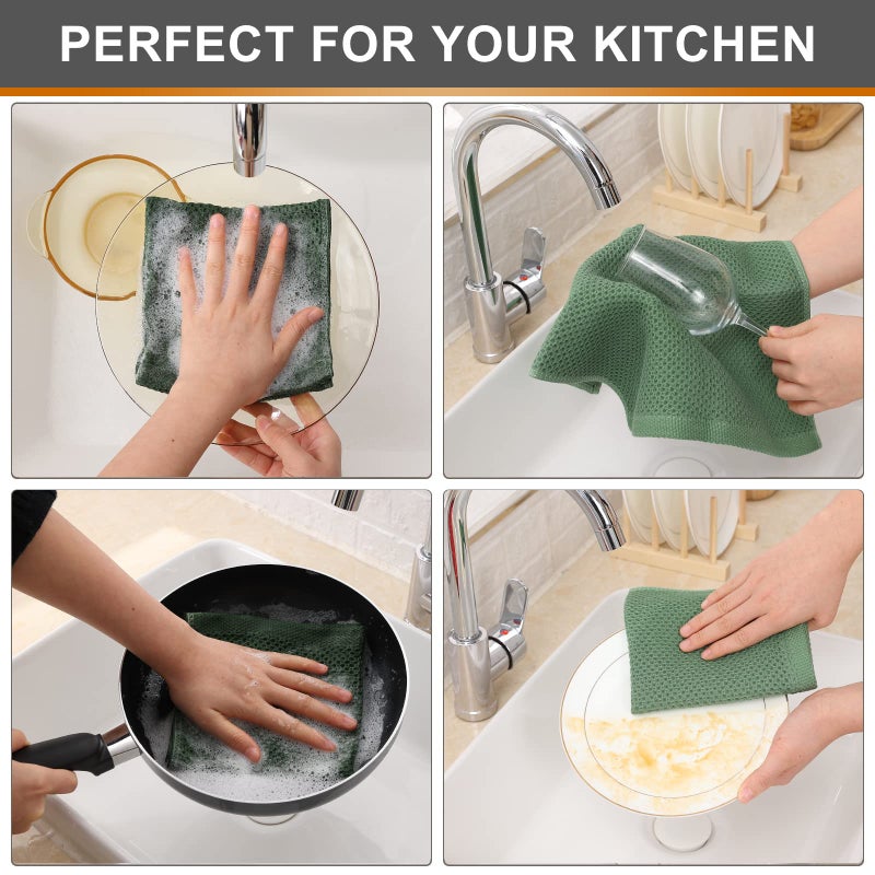 Kitinjoy Kitinjoy 100% Cotton Kitchen Dish Cloths  6 Pack Waffle Weave Ultra Soft Absorbent Dish Towels for Drying Dishes Quick Drying Kitchen Towels Dish Rags  12 X 12 Inches  Grass Green  - Image 5