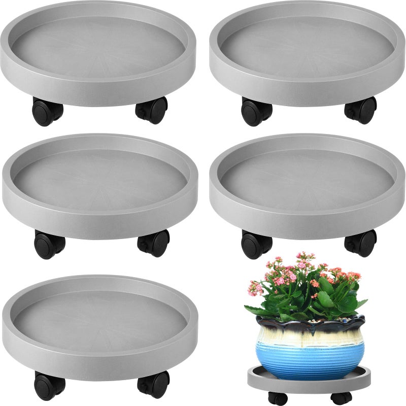 Planterhoma 5 Pack Plant Caddy with Wheels Rolling Plant Stand with Wheels 10 Inch Plant Dolly Heavy Duty Large Potted Plant Mover with Casters for Indoor and Outdoor, Grey - Image 1