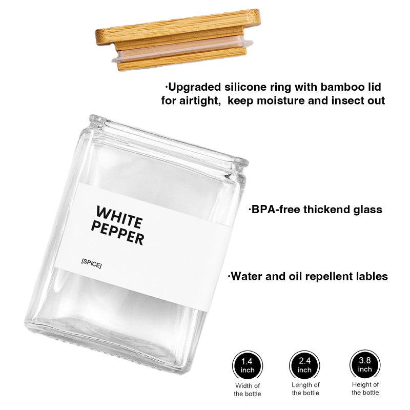 MUVEKA Glass Spice Jars with Bamboo Lid, 4oz Square Spice Containers for Pantry Organization, Seasoning Bottles with Labels, Spoons, Funnel for Salt Sugar - Image 4