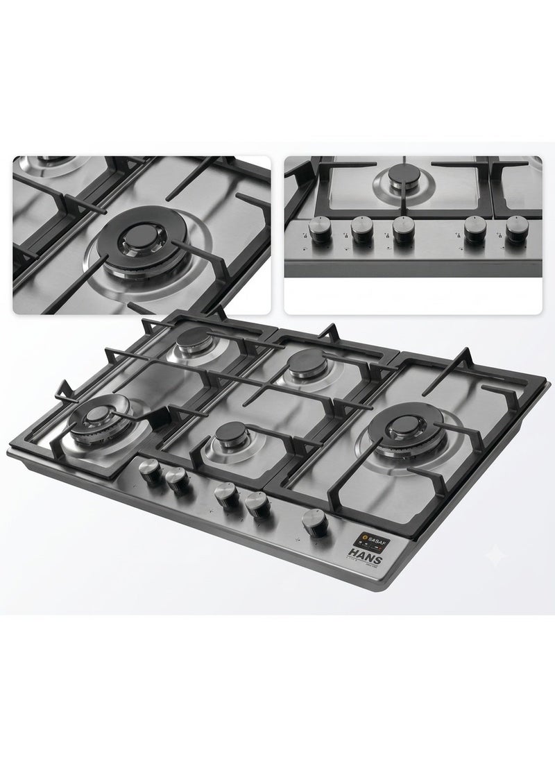 هانس موقد غاز بلت إن مقاس 90 سم - 5 منطقة طهي Maxi+ FullZone - مناطق طهي - شعلات Wok مزدوجة الحلقة DualCrown من SABAF - صمامات غاز SABAF إيطالية أصلية، زجاج مقوى 8 مم، إشعال تلقائي InstantFlame، نظام أمان FFD وحوامل أواني من الحديد الزهر - BROGHO 9L3G2W X SF - Image 2