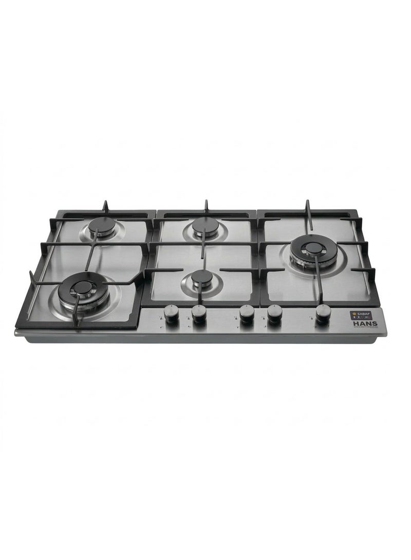 هانس موقد غاز بلت إن مقاس 90 سم - 5 منطقة طهي Maxi+ FullZone - مناطق طهي - شعلات Wok مزدوجة الحلقة DualCrown من SABAF - صمامات غاز SABAF إيطالية أصلية، زجاج مقوى 8 مم، إشعال تلقائي InstantFlame، نظام أمان FFD وحوامل أواني من الحديد الزهر - BROGHO 9L3G2W X SF - Image 1