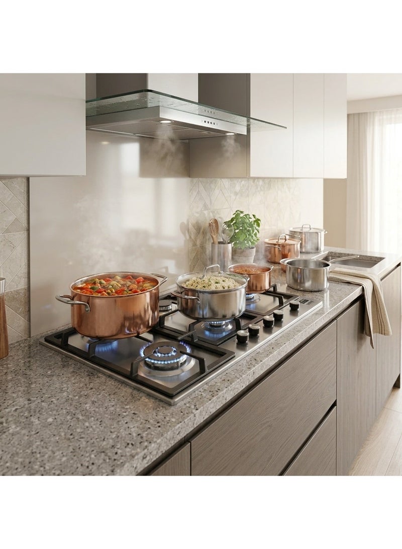 هانس موقد غاز بلت إن مقاس 90 سم - 5 منطقة طهي Maxi+ FullZone - مناطق طهي - شعلات Wok مزدوجة الحلقة DualCrown من SABAF - صمامات غاز SABAF إيطالية أصلية، زجاج مقوى 8 مم، إشعال تلقائي InstantFlame، نظام أمان FFD وحوامل أواني من الحديد الزهر- ستانلس ستيل - BROGHO 9L3G2W X SF - تركي - Image 2