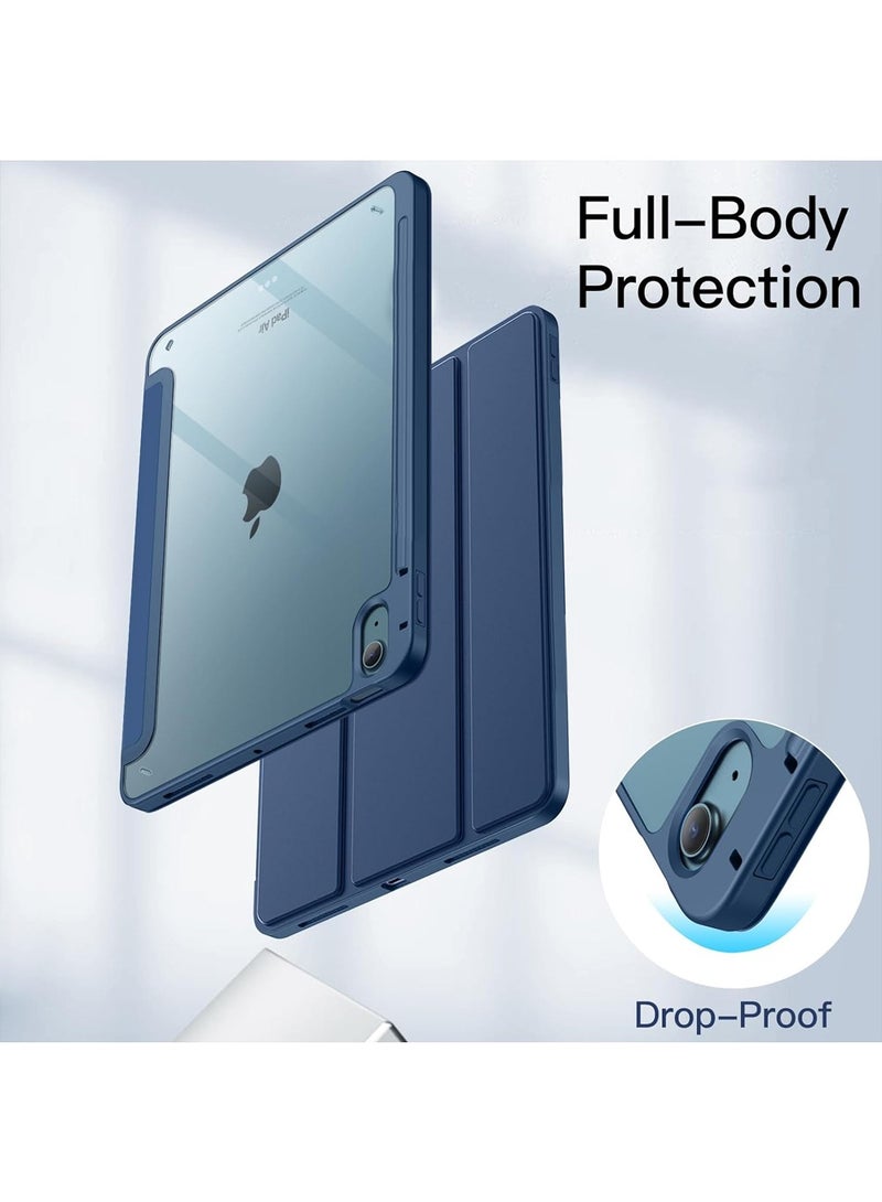 Case for iPad Air 11-Inch M2 (2024), iPad Air 5/4 (2022/2020 5th/4th 10.9-Inch) Built-in Pencil Holder Flexible Back Cover, Trifold Stand, Auto Sleep Wake Rebound Series Clear / Blue  - Image 4