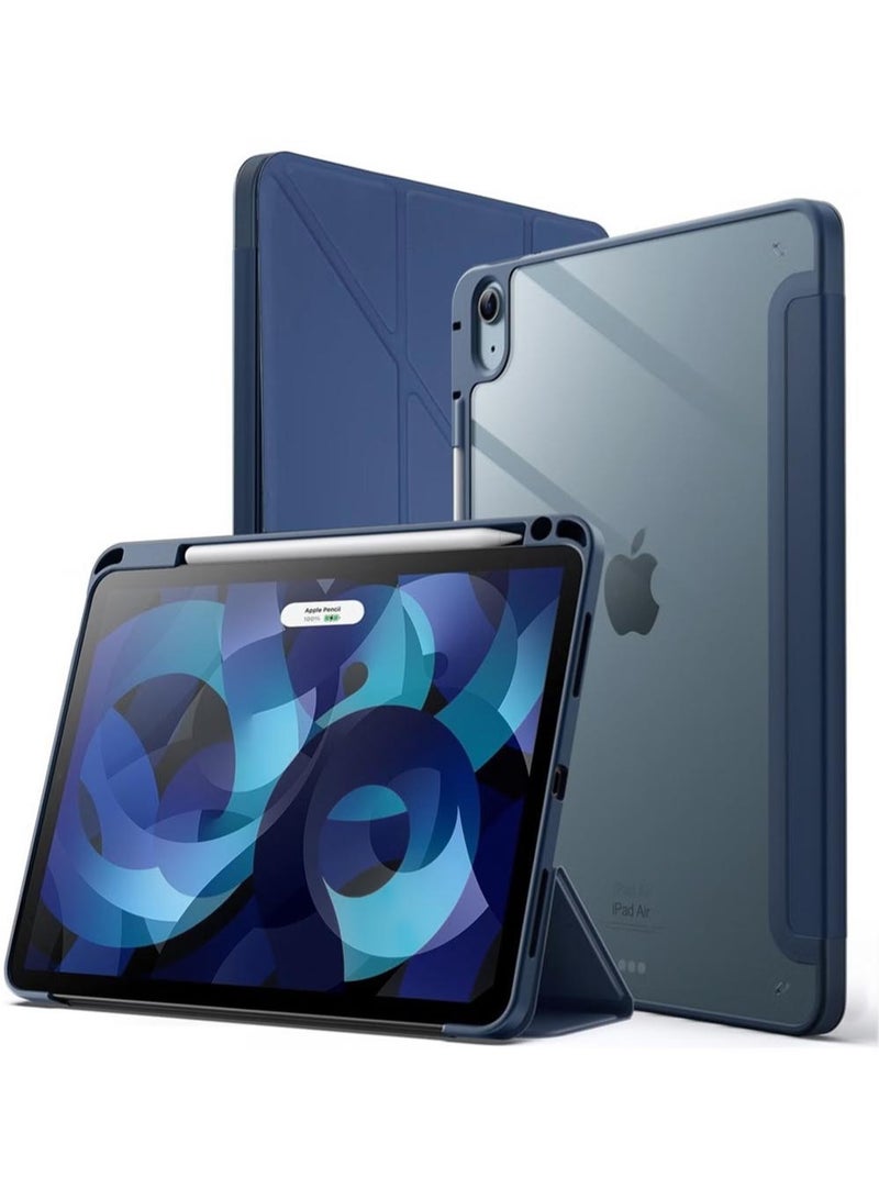 Case for iPad Air 11-Inch M2 (2024), iPad Air 5/4 (2022/2020 5th/4th 10.9-Inch) Built-in Pencil Holder Flexible Back Cover, Trifold Stand, Auto Sleep Wake Rebound Series Clear / Blue  - Image 1