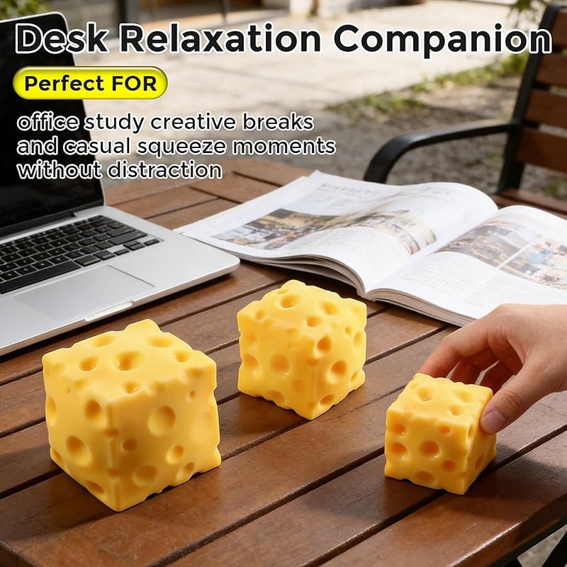 Cheese Squishy Cube Block, Squishy Fidget Toys for Adults & Teens, Easter Basket Stocking Stuffers, Sensory Stress Ball Squeeze Toys for Stress Relief (Yellow 2.4 in) - Image 4