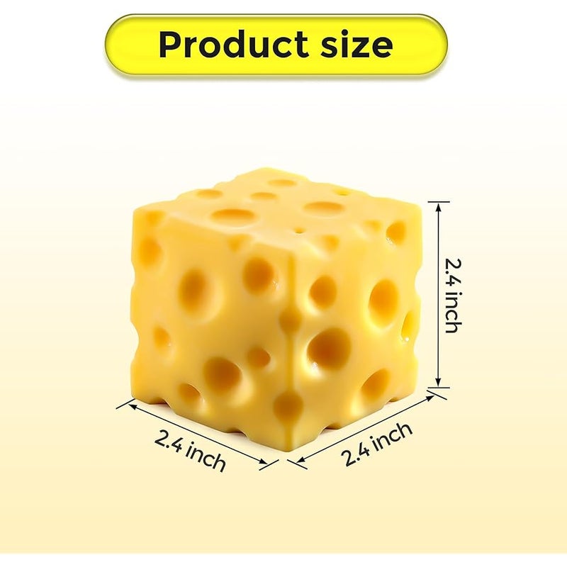 Cheese Squishy Cube Block, Squishy Fidget Toys for Adults & Teens, Easter Basket Stocking Stuffers, Sensory Stress Ball Squeeze Toys for Stress Relief (Yellow 2.4 in) - Image 2