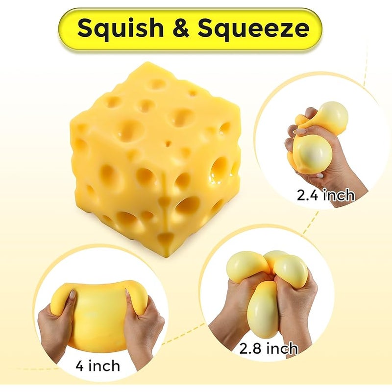 Cheese Squishy Cube Block, Squishy Fidget Toys for Adults & Teens, Easter Basket Stocking Stuffers, Sensory Stress Ball Squeeze Toys for Stress Relief (Yellow 2.4 in) - Image 3