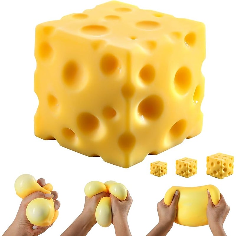 Cheese Squishy Cube Block, Squishy Fidget Toys for Adults & Teens, Easter Basket Stocking Stuffers, Sensory Stress Ball Squeeze Toys for Stress Relief (Yellow 2.4 in) - Image 1