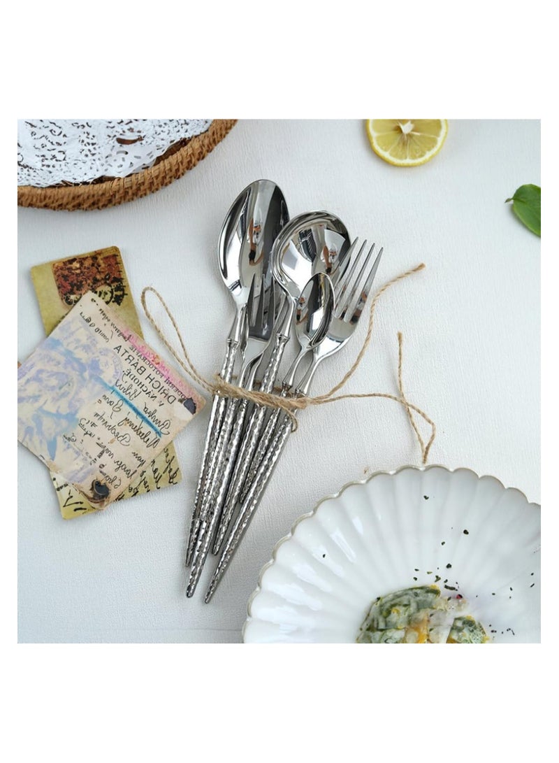 Hammered Silverware Set, 6-Piece Modern Flatware Set Service for 4, Matte Stainless Steel Cutlery Set Utensil Set Tableware, Kitchen Knives Forks Spoons Set, Dishwasher Safe - Image 5