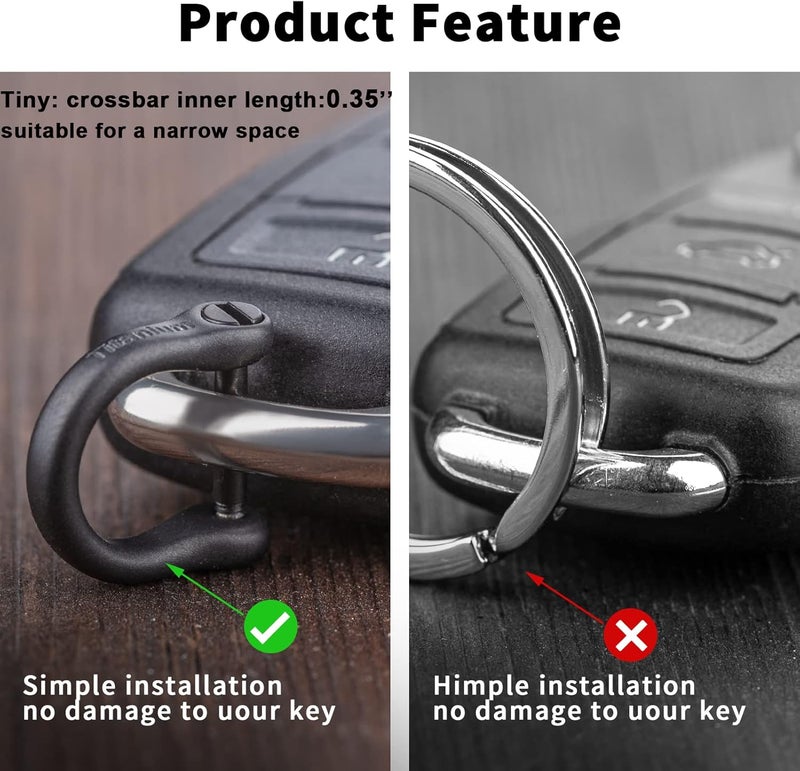 FEGVE Small Titanium Key Ring with Screw Shackle - Car Fob Keychain Heavy Duty Strong Mini Titanium D Rings -1/3 Inch/9mm (Black 1 Pack) - Image 3
