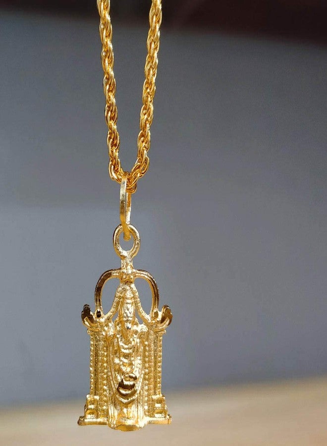 Sullery Religious Lord Triupathi Balaji Pendant Chain Gold Brass Pendant for Men and Women - Image 3