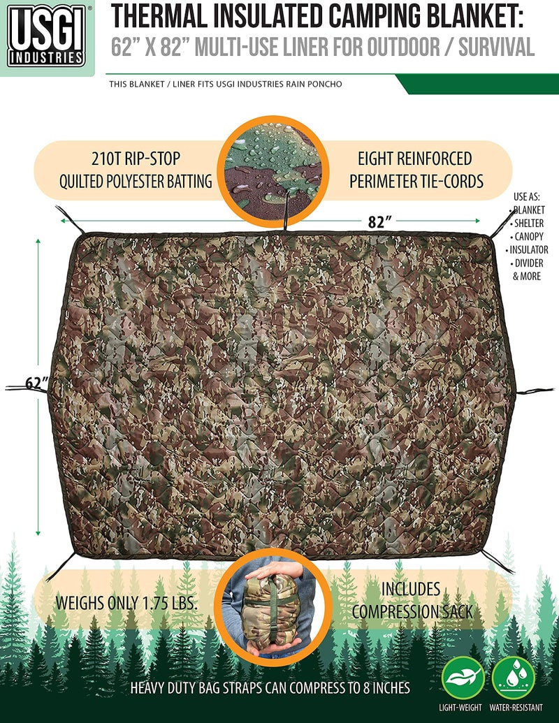 USGI Industries Military Woobie Blanket | Thermal Insulated Camping Blanket, Poncho Liner | Large, Portable, Insulation, Water-Resistant, for Hiking, Survival | Compression Carry Bag - Image 2