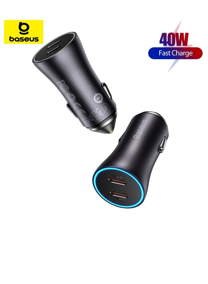 بيسوس شاحن سيارة سريع PD 40 وات بمنفذين USB C ومحول طاقة سريع للسيارة لهاتف iPhone 15 Pro/15 Pro Max/15/14/13/12/11، وSamsung Galaxy S23/22/21، وiPad Pro/Air، وHuawei، وXiaomi، وOneplus 11 Pro والمزيد - Image 1