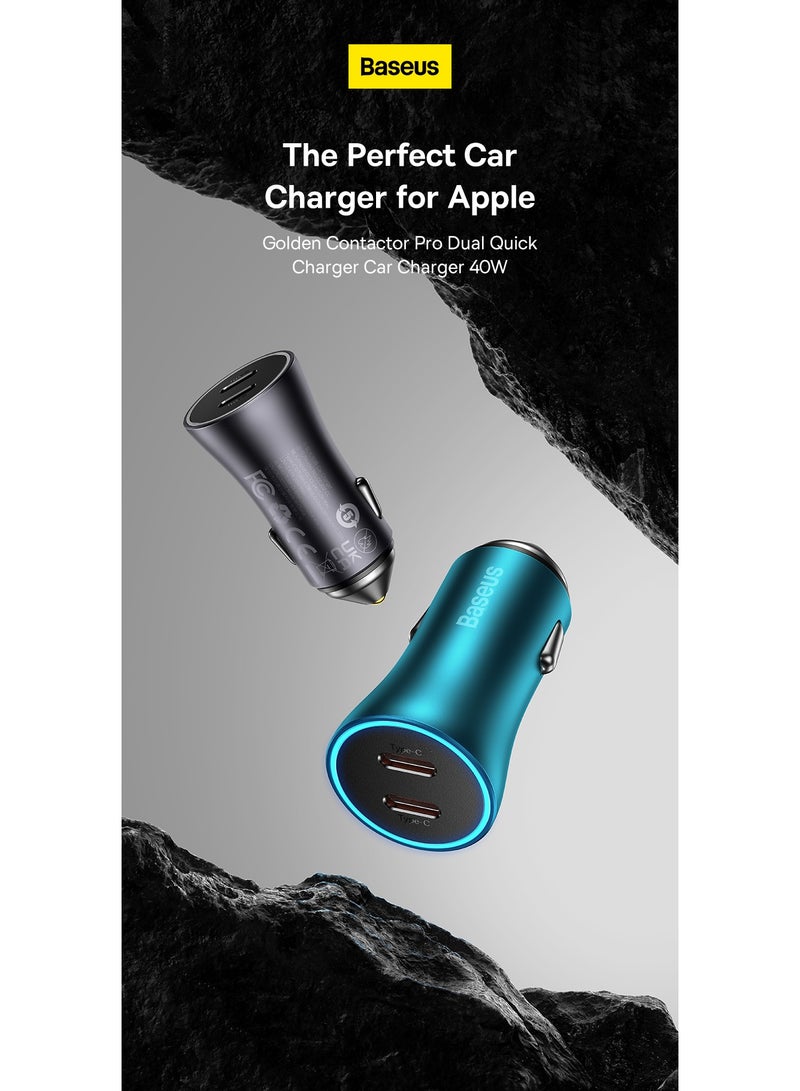 بيسوس شاحن سيارة سريع PD 40 وات بمنفذين USB C ومحول طاقة سريع للسيارة لهاتف iPhone 15 Pro/15 Pro Max/15/14/13/12/11، وSamsung Galaxy S23/22/21، وiPad Pro/Air، وHuawei، وXiaomi، وOneplus 11 Pro والمزيد - Image 2