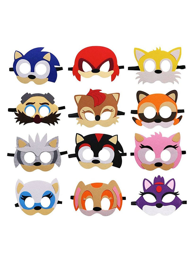 Peachjoy Sonic Felt Masks Party Favors for Kid - Hedgehog Themed Party Supplies Birthday Cosplay Mask Photo Booth Prop Cartoon Character Cosplay Birthday Gift for Children Boys Girls 12 Packs - Image 1