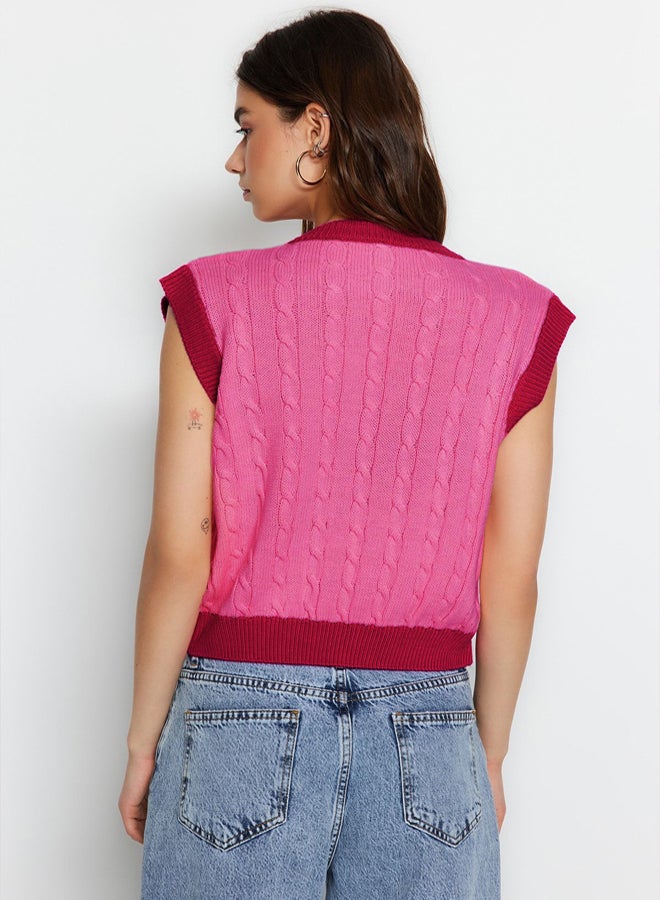 trendyol Pink Crop V-Neck Knitwear Sweater TWOAW22BZ0060 - Image 5