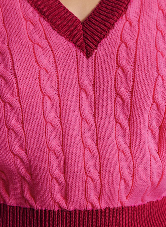 trendyol Pink Crop V-Neck Knitwear Sweater TWOAW22BZ0060 - Image 3