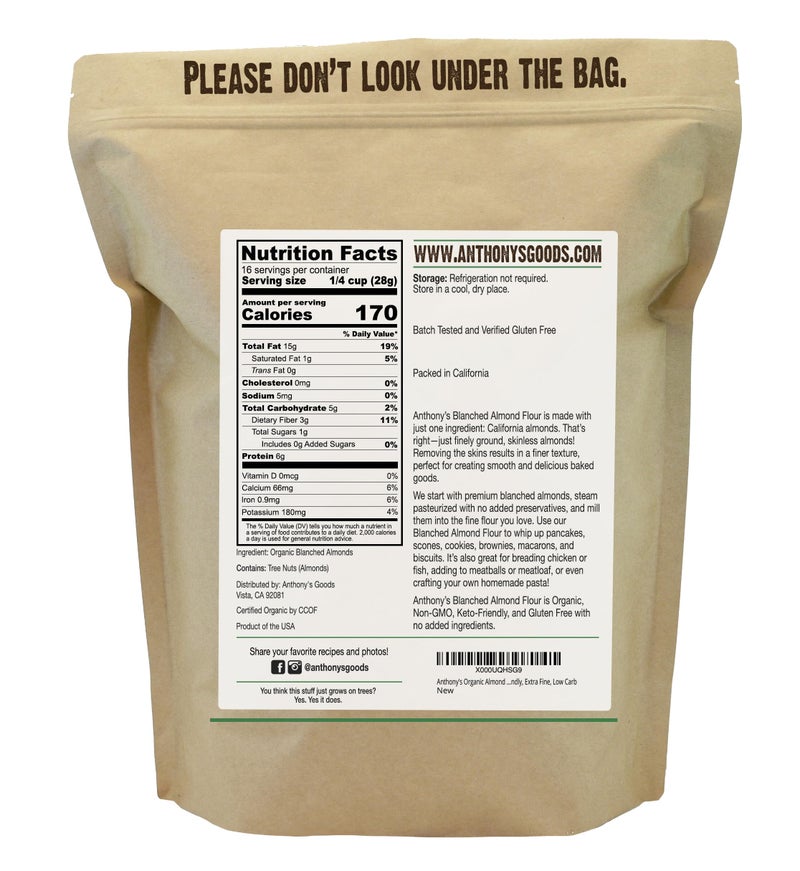Anthony's Organic Almond Flour, 1 lb, Blanched, Gluten Free, Non GMO, Keto Friendly, Extra Fine, Low Carb - Image 2