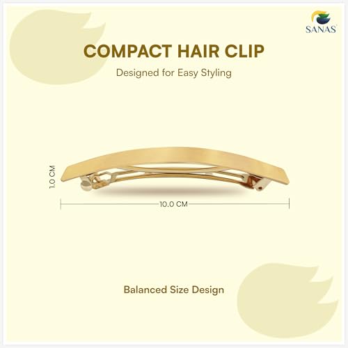 Sanas Barrette Hair Clips For Women Daily Use (1Pc) Premium Clips For Hair Back Clips For Women Stylish Latest Metal Hair Accessories For Woman Wedding Indian (1Pc) (Brushed Golden Shade) - Image 2