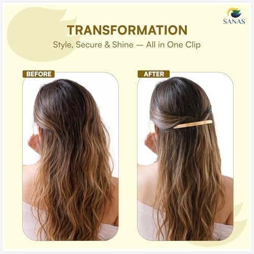 Sanas Barrette Hair Clips For Women Daily Use (1Pc) Premium Clips For Hair Back Clips For Women Stylish Latest Metal Hair Accessories For Woman Wedding Indian (1Pc) (Brushed Golden Shade) - Image 3