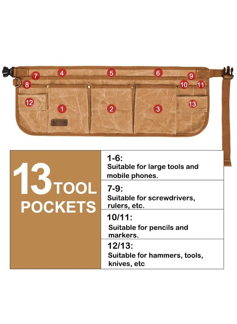 Zikra Durable Utility Belt Pouch for Men, Canvas Electrician Tool Bag with 13 Pockets, Adjustable Gardening Waist Tool Pouch for Carpenters, Electricians, Mechanics, and More - Image 3