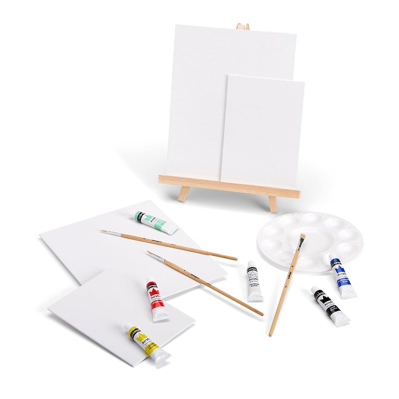 KINGART Artist Painting Set with 6 Vivid Acrylic Paint Colors, 12" Easel, 4 Canvas Panels, 3 Brushes, Painting Palette - School, Students, Beginners Starter Art Kit, 15 pc. - Image 4