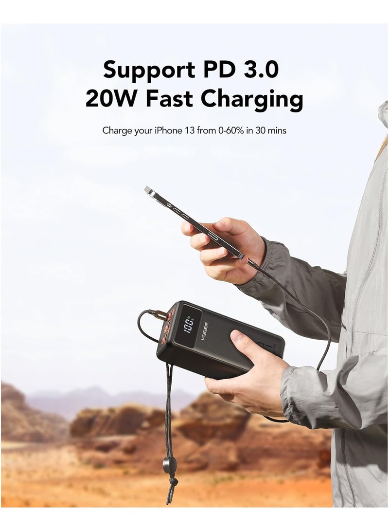 VEGER 50000mAh Power Bank, 22.5w PD/QC3.0 Portable Charger High Capacity Fast Charging USB C Battery Pack with Cables & LED Display and 3 gear Strong Flashlights & Compass for Outdoors - Image 4