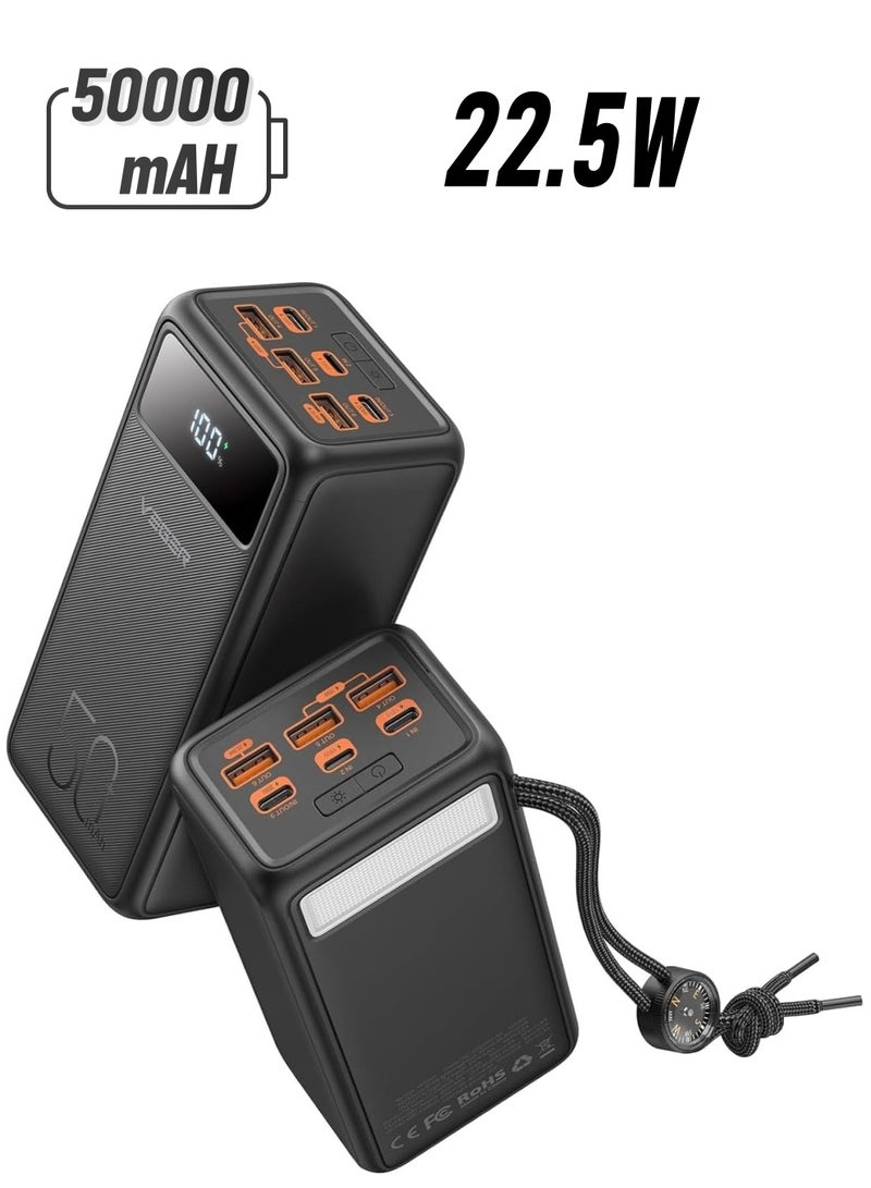 VEGER 50000mAh Power Bank, 22.5w PD/QC3.0 Portable Charger High Capacity Fast Charging USB C Battery Pack with Cables & LED Display and 3 gear Strong Flashlights & Compass for Outdoors - Image 1