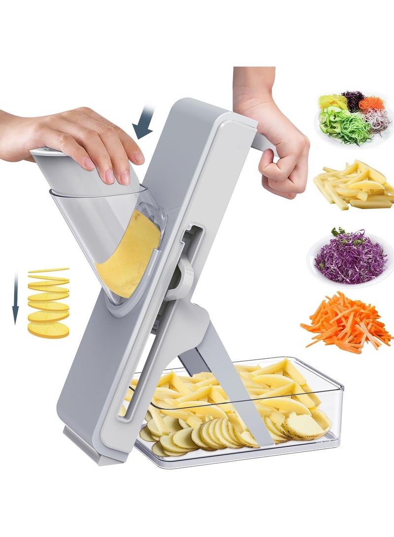 ارواق قطاعة مندولين آمنة للمطبخ - قطاعة سلطة خضروات متعددة الوظائف قطاعة بطاطس فرنسية احترافية 3 في 1 قطاعة طعام نباتية مع حاوية - Image 1