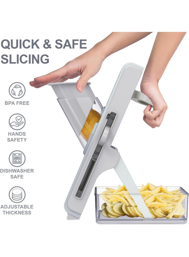 ارواق قطاعة مندولين آمنة للمطبخ - قطاعة سلطة خضروات متعددة الوظائف قطاعة بطاطس فرنسية احترافية 3 في 1 قطاعة طعام نباتية مع حاوية - Image 2