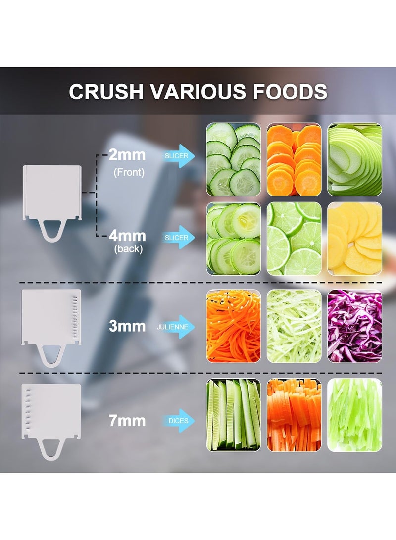 ارواق قطاعة مندولين آمنة للمطبخ - قطاعة سلطة خضروات متعددة الوظائف قطاعة بطاطس فرنسية احترافية 3 في 1 قطاعة طعام نباتية مع حاوية - Image 3