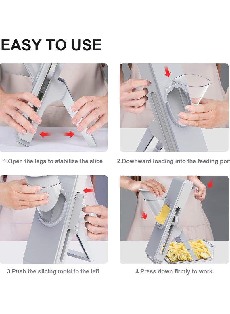 ارواق قطاعة مندولين آمنة للمطبخ - قطاعة سلطة خضروات متعددة الوظائف قطاعة بطاطس فرنسية احترافية 3 في 1 قطاعة طعام نباتية مع حاوية - Image 4