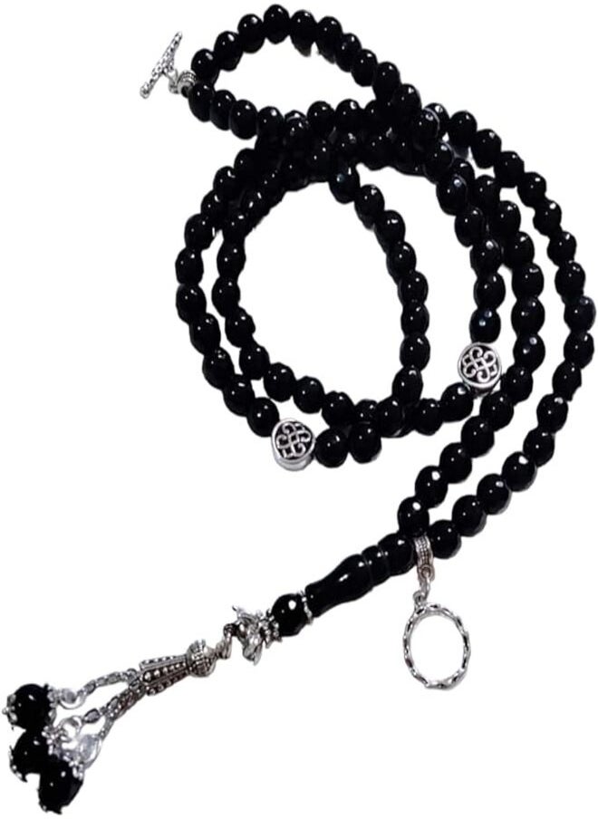 tag - Black rosary with 99 beads made of gemstones with pendants. - Image 1