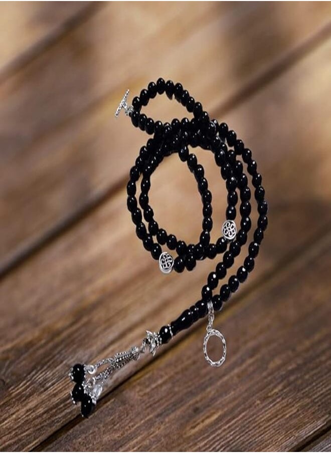 tag - Black rosary with 99 beads made of gemstones with pendants. - Image 1