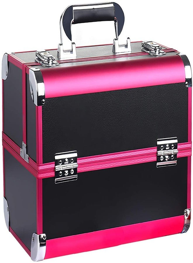 Adson Professional Makeup Box Cosmetics Case Jewelry Organiser Vanity Make Up Storage Box Beauty Train Case Lockable with Keys (Black & Pink) 32x21x26cm - Image 1
