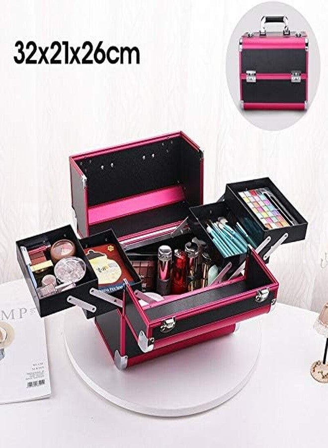 Adson Professional Makeup Box Cosmetics Case Jewelry Organiser Vanity Make Up Storage Box Beauty Train Case Lockable with Keys (Black & Pink) 32x21x26cm - Image 4