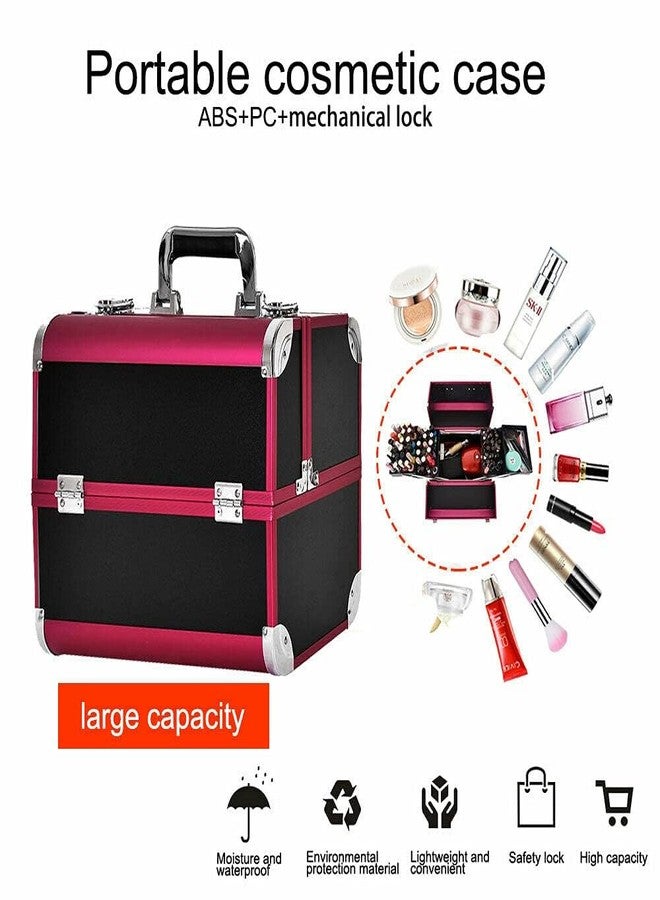 Adson Professional Makeup Box Cosmetics Case Jewelry Organiser Vanity Make Up Storage Box Beauty Train Case Lockable with Keys (Black & Pink) 32x21x26cm - Image 2