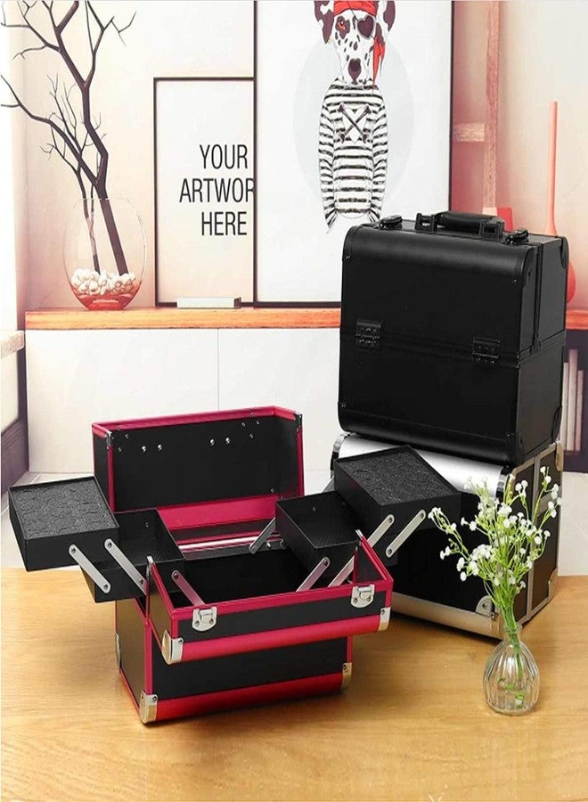 Adson Professional Makeup Box Cosmetics Case Jewelry Organiser Vanity Make Up Storage Box Beauty Train Case Lockable with Keys (Black & Pink) 32x21x26cm - Image 3