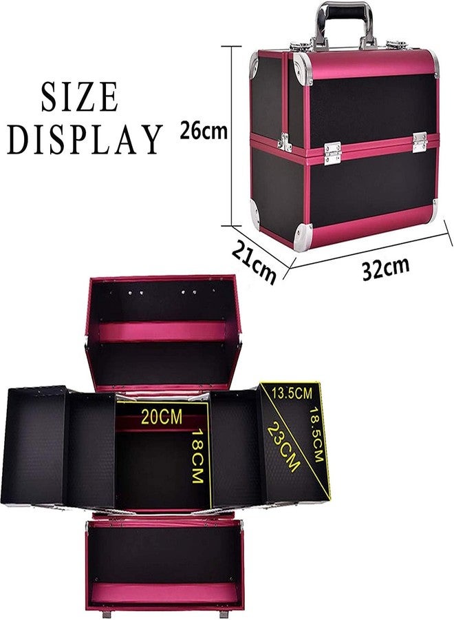 Adson Professional Makeup Box Cosmetics Case Jewelry Organiser Vanity Make Up Storage Box Beauty Train Case Lockable with Keys (Black & Pink) 32x21x26cm - Image 5