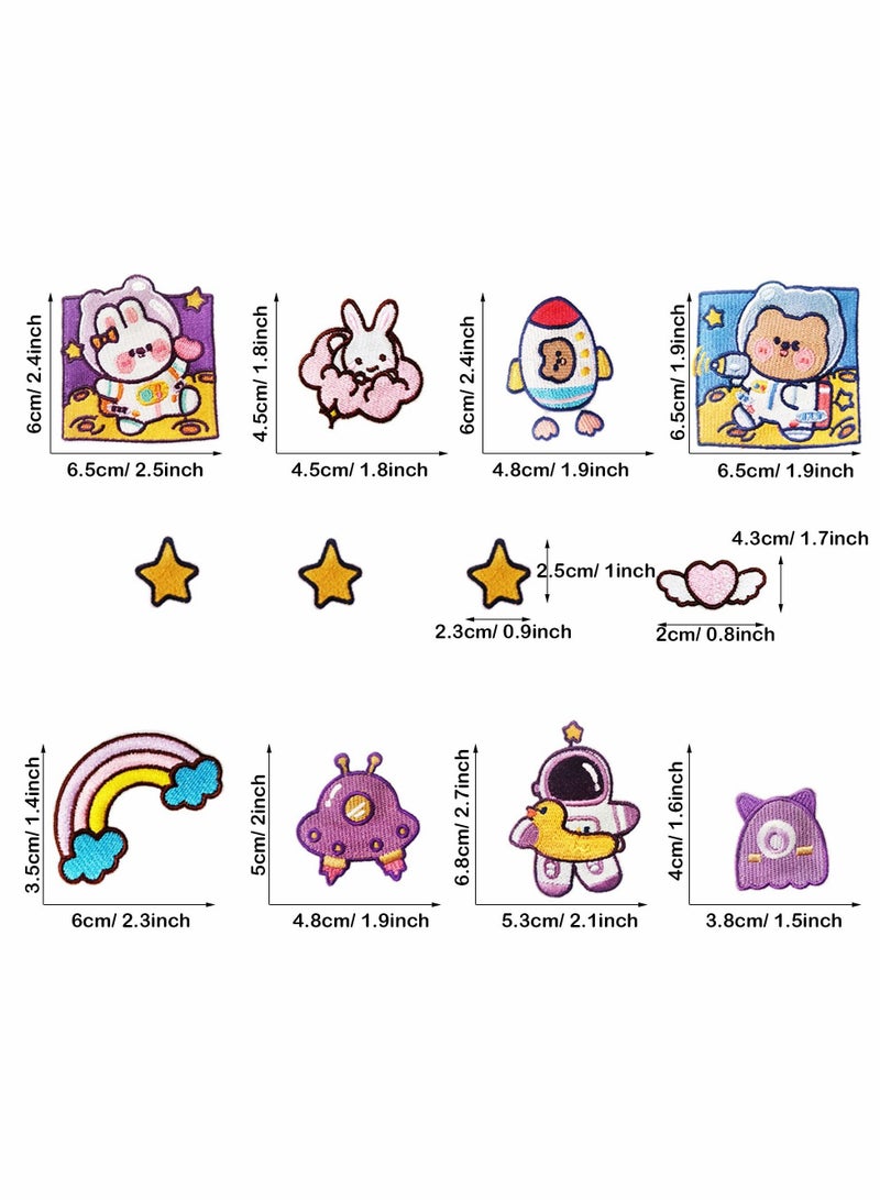 Y&D Purple Space Astronaut Iron On Patches Applique Stickers Starry Sky Rabbit Bear Embroidered for Clothes Jacket T-Shirt DIY Accessories Shoes 21 PCS - Image 3