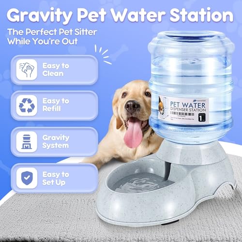 Flexzion Automatic Dog Water Bowl Dispenser for Cat Pet Animal (1 Gallon Dispener Water Jug) - Gravity Feeder Auto Replenish Waterer Drinking Bowl Fountain Bottle Dish Stand - Image 4