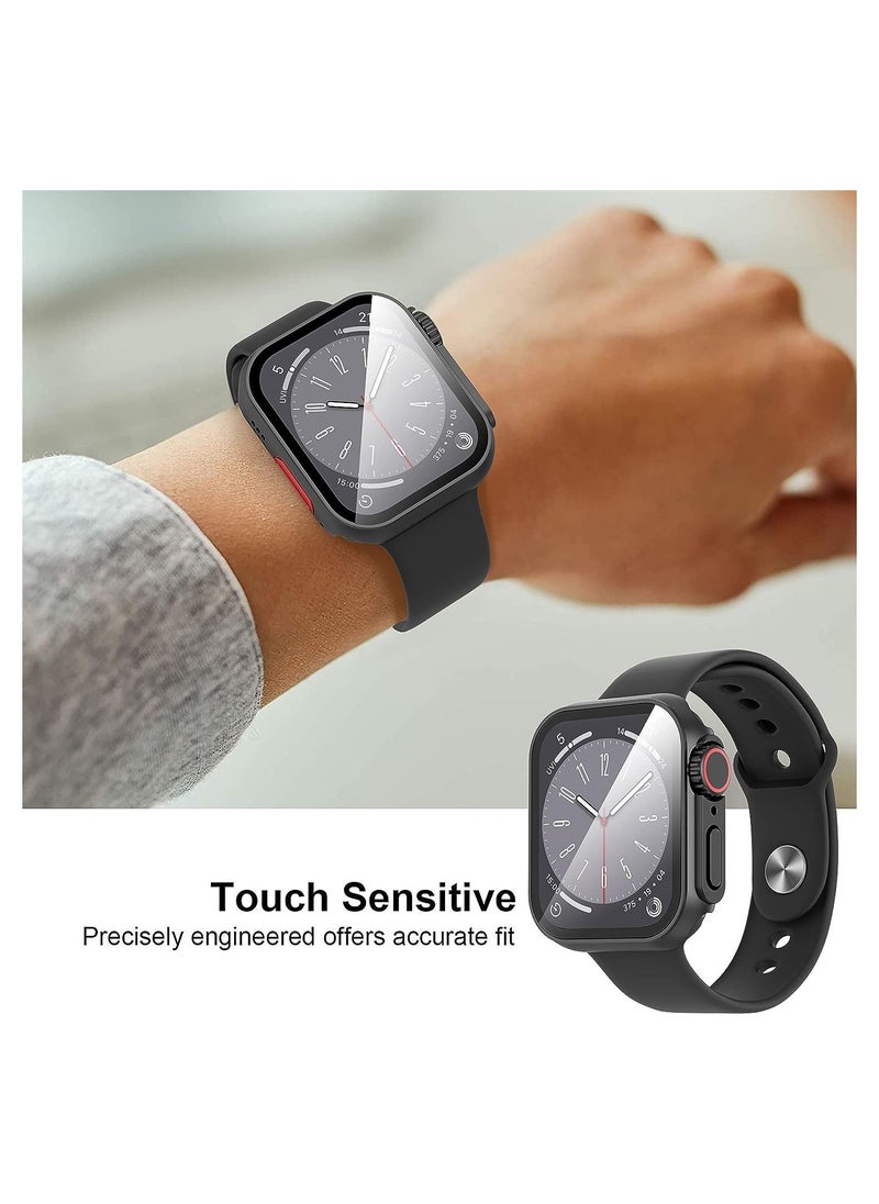 ماركة غير محددة - حافظة واقية مع واقي شاشة من الزجاج المقوى متوافق مع ساعة Apple Watch Series 8 7 مقاس 45 ملم بتصميم الترا ومقاوم للخدش ومقاوم للصدمات وغطاء صلب من البولي كربونات لساعة iWatch 45 ملم - Image 1