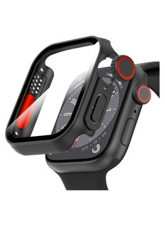 حافظة واقية مع واقي شاشة من الزجاج المقوى متوافق مع ساعة Apple Watch Series 8 7 مقاس 45 ملم بتصميم الترا ومقاوم للخدش ومقاوم للصدمات وغطاء صلب من البولي كربونات لساعة iWatch 45 ملم