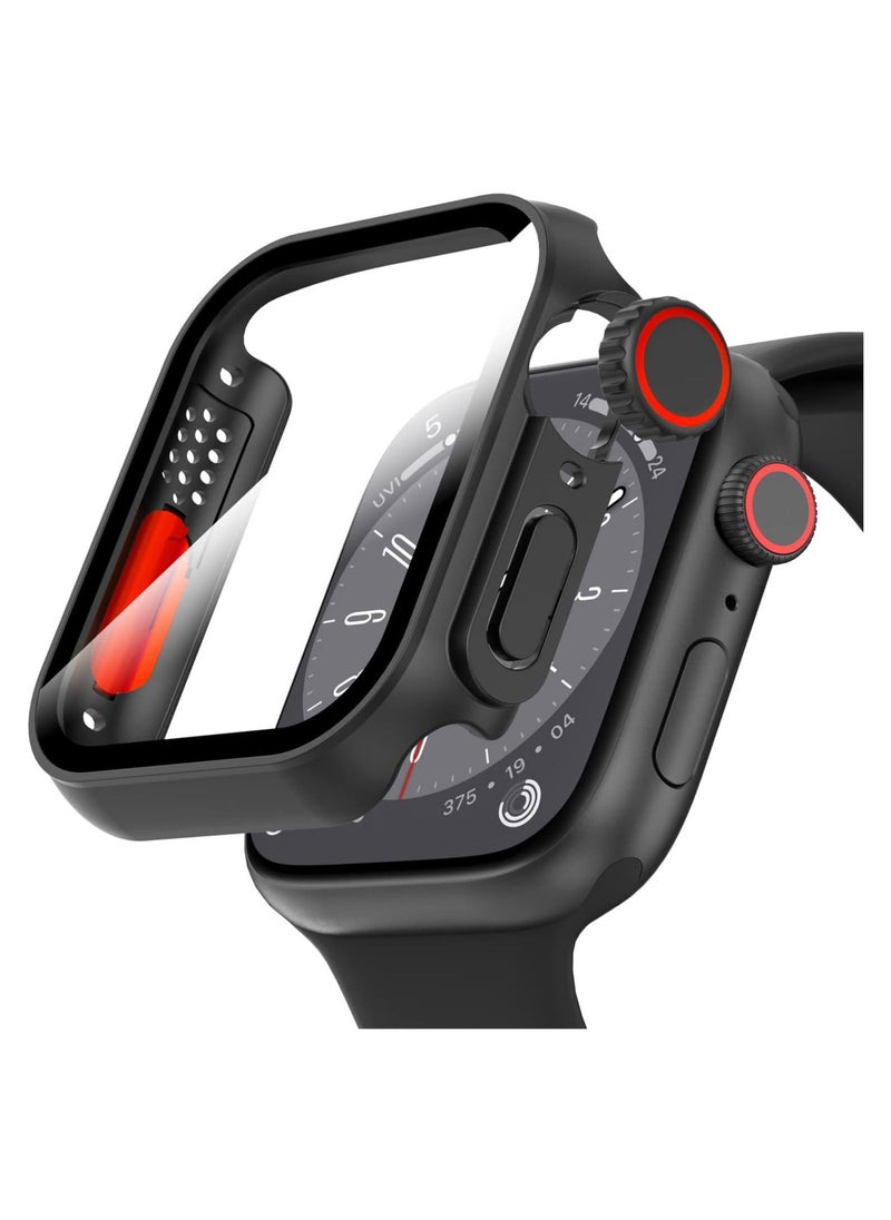 ماركة غير محددة - حافظة واقية مع واقي شاشة من الزجاج المقوى متوافق مع ساعة Apple Watch Series 8 7 مقاس 45 ملم بتصميم الترا ومقاوم للخدش ومقاوم للصدمات وغطاء صلب من البولي كربونات لساعة iWatch 45 ملم - Image 1
