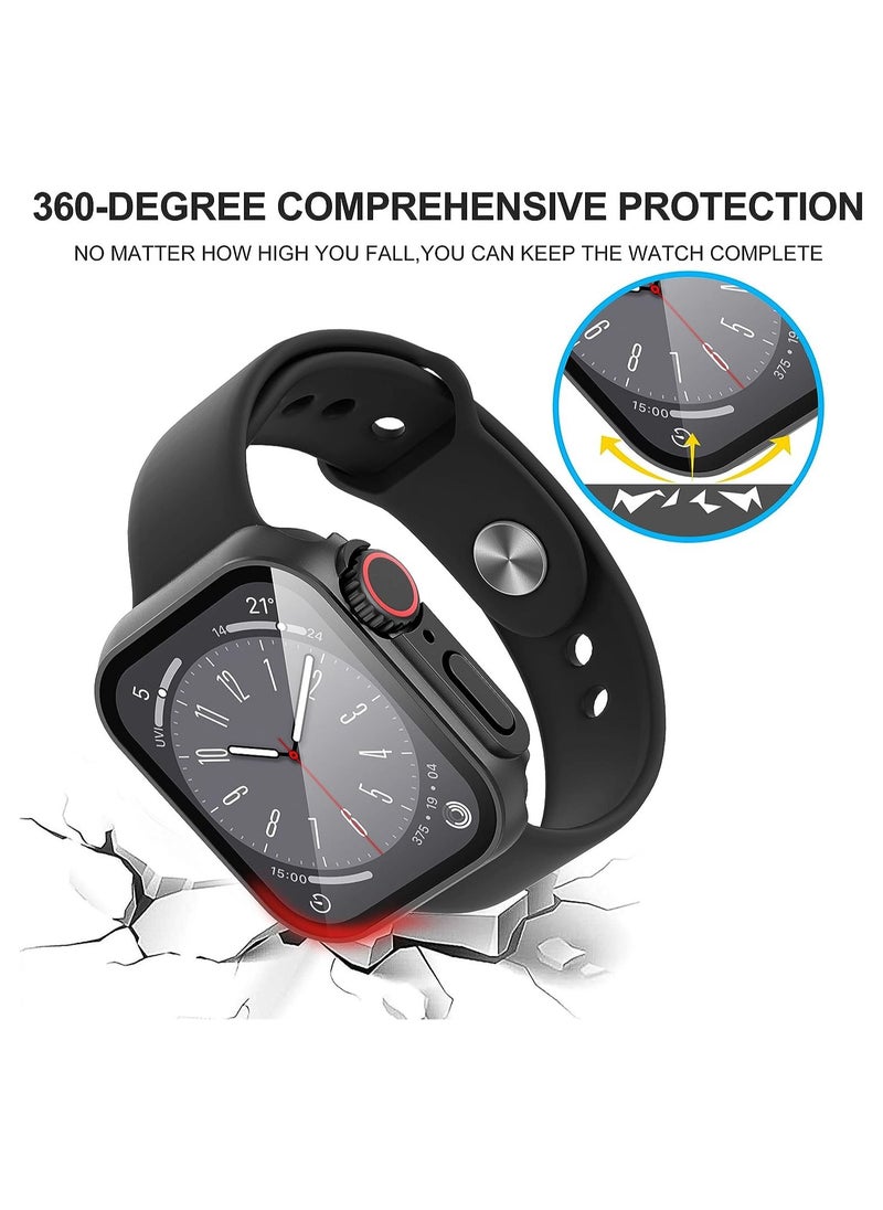 ماركة غير محددة - حافظة واقية مع واقي شاشة من الزجاج المقوى متوافق مع ساعة Apple Watch Series 8 7 مقاس 45 ملم بتصميم الترا ومقاوم للخدش ومقاوم للصدمات وغطاء صلب من البولي كربونات لساعة iWatch 45 ملم - Image 1