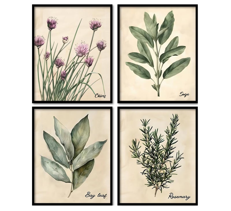 KDHTY Vintage Herbs Botanical Art Prints Wall Decor,Set of 4 Kitchen Wall Decor,Nature Posters For Home Bedroom Office Decorations,8x10In Unframed - Image 1