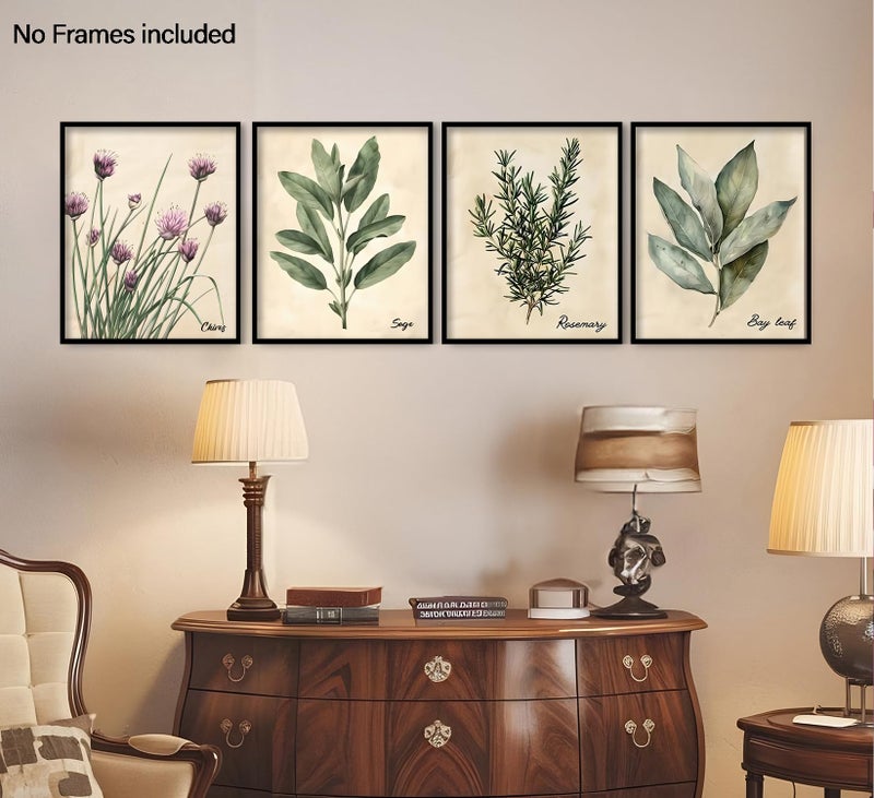 KDHTY Vintage Herbs Botanical Art Prints Wall Decor,Set of 4 Kitchen Wall Decor,Nature Posters For Home Bedroom Office Decorations,8x10In Unframed - Image 4
