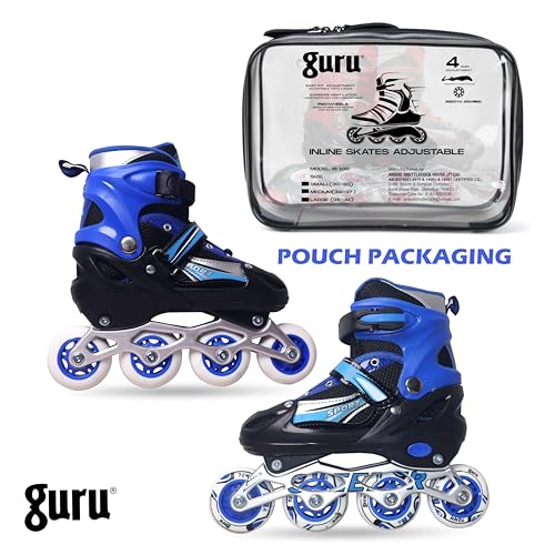 GURU Inline Skates, Inline Skates 4 Wheels 64mm for Kids & Adults Medium Size in-line Skates - Size 34-37 Euro (Blue) - Image 2