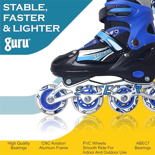 GURU Inline Skates, Inline Skates 4 Wheels 64mm for Kids & Adults Medium Size in-line Skates - Size 34-37 Euro (Blue) - Image 4