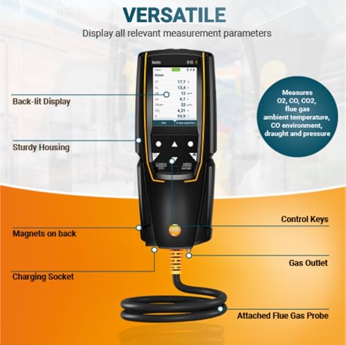 testo 310 II Combustion Analyzer HVAC Combustion Leak Tester for Temperature Flue Gas Pressure Natural Gas Leak Detector with Smart App and Probe - Image 3